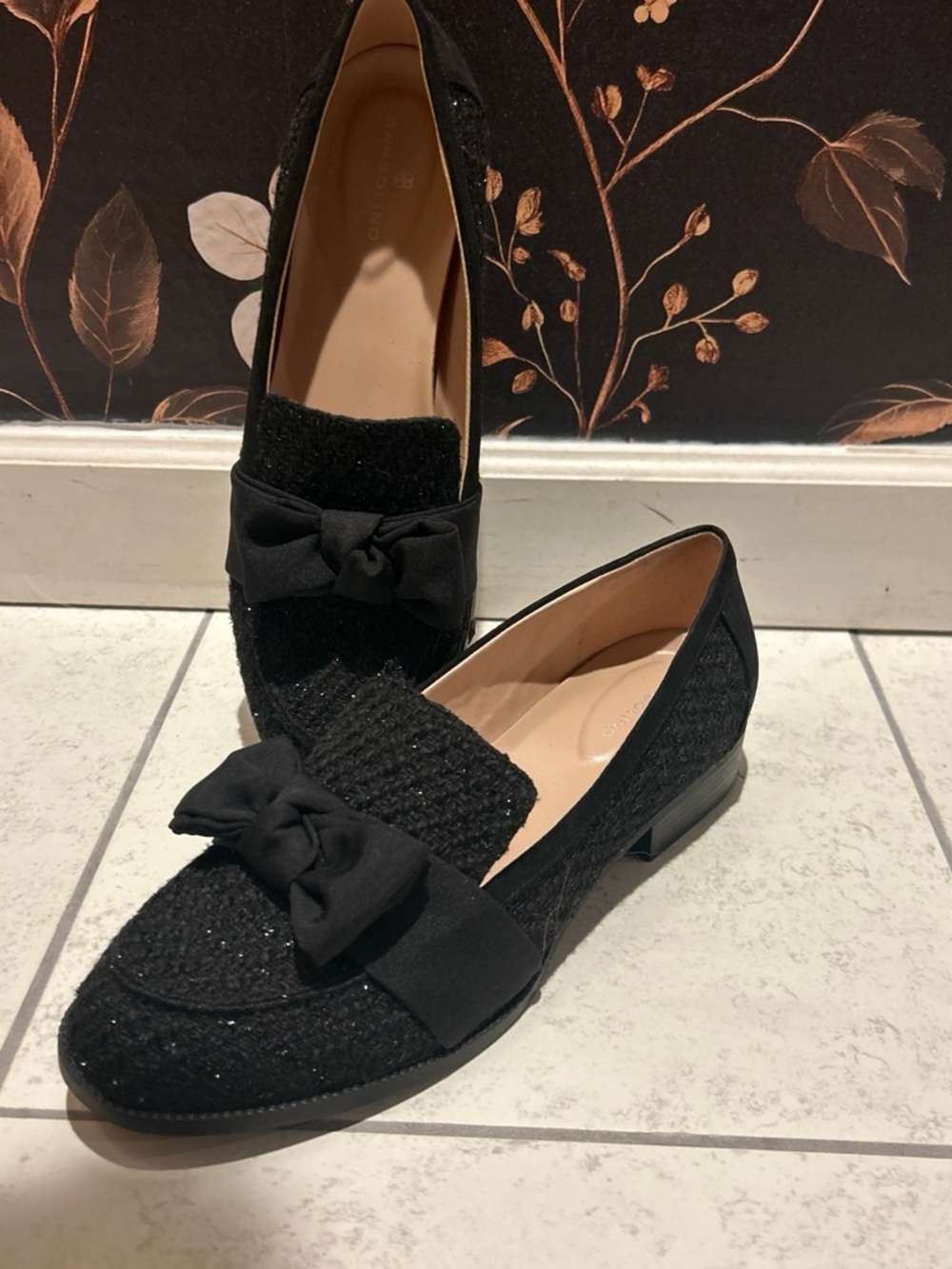 Bandolino Black Tweed Bow Loafers for Women